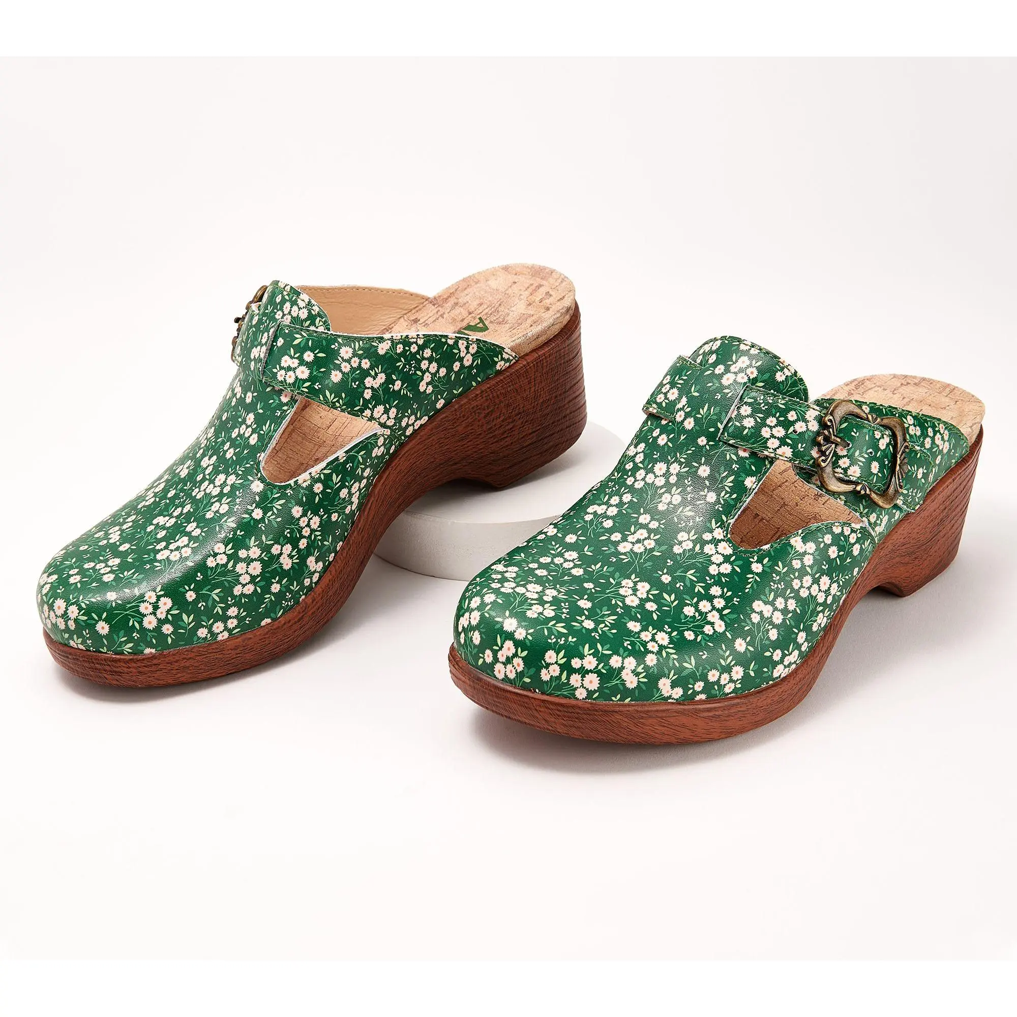 Alegria Leather Buckled Heeled Clogs - Selina