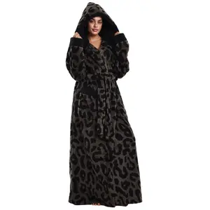 Women's Hooded Sherpa Fleece Bathrobe, Ultra Thick Soft Cozy Long Sleeve Full Length Robe, Loose Comfortable Loungewear Sleep Nightgown for Daily Home Lounging