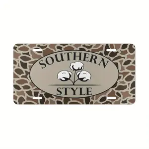 Vintage Old School Camo "Southern Style" Tag, Aluminum Front License Plate- 6x12- inch polished metal standard plate, easy to install, car trim accessories, for decor only, Made in USA