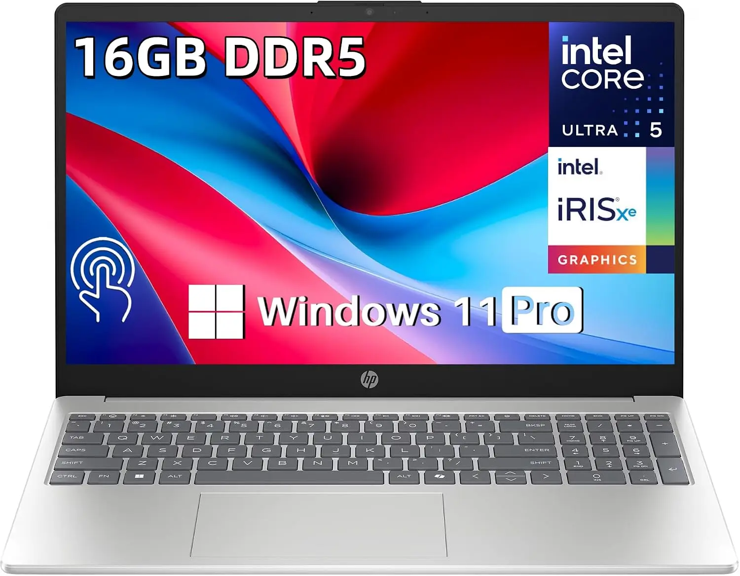 HP 15.6 Touchscreen Laptop, 16 GB DDR5 RAM 512 GB/1 TB SSD, Intel Ultra 5 225U | UP to 4.8 GHz 24 NPU TOPS | 15.6 inch Anti-glare LED Display | Intel Iris Xe Graphics | Windows 11 Pro | AI Noise Reduction