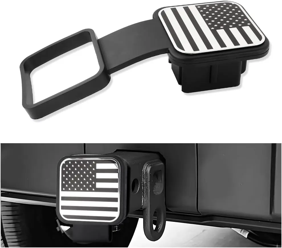 DIBMS Trailer Hitch Covers - Unique US Flag Tow Hitch Covers 2 Inch with Square Mouth for Car Decorations & Protections,Rubber Hitch Receiver Cover Fits Car Truck Accessories (US Flag/Silver)