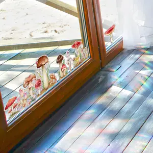 Mushroom & Flowers Pattern Window Sticker, 2 Counts Self Adhesive Window Decal, Decorative Sticker for Home Window Door, Door Decorations