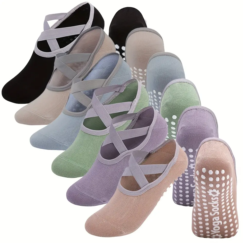 Women's Basic 6 Pairs Cotton Activewear Socks - Silicone Grip, Breathable No-Show Athletic Socks for Yoga, Pilates | Solid Color Assortment, Teen-Focused Sportswear, Minimalist, 6Pairs Of Random Color