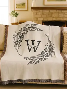 Last Name Monogram Woven Blanket Personalized Wedding Blanket Classic Engagement Gift For Couple Cotton Anniversary Cozy Keepsake