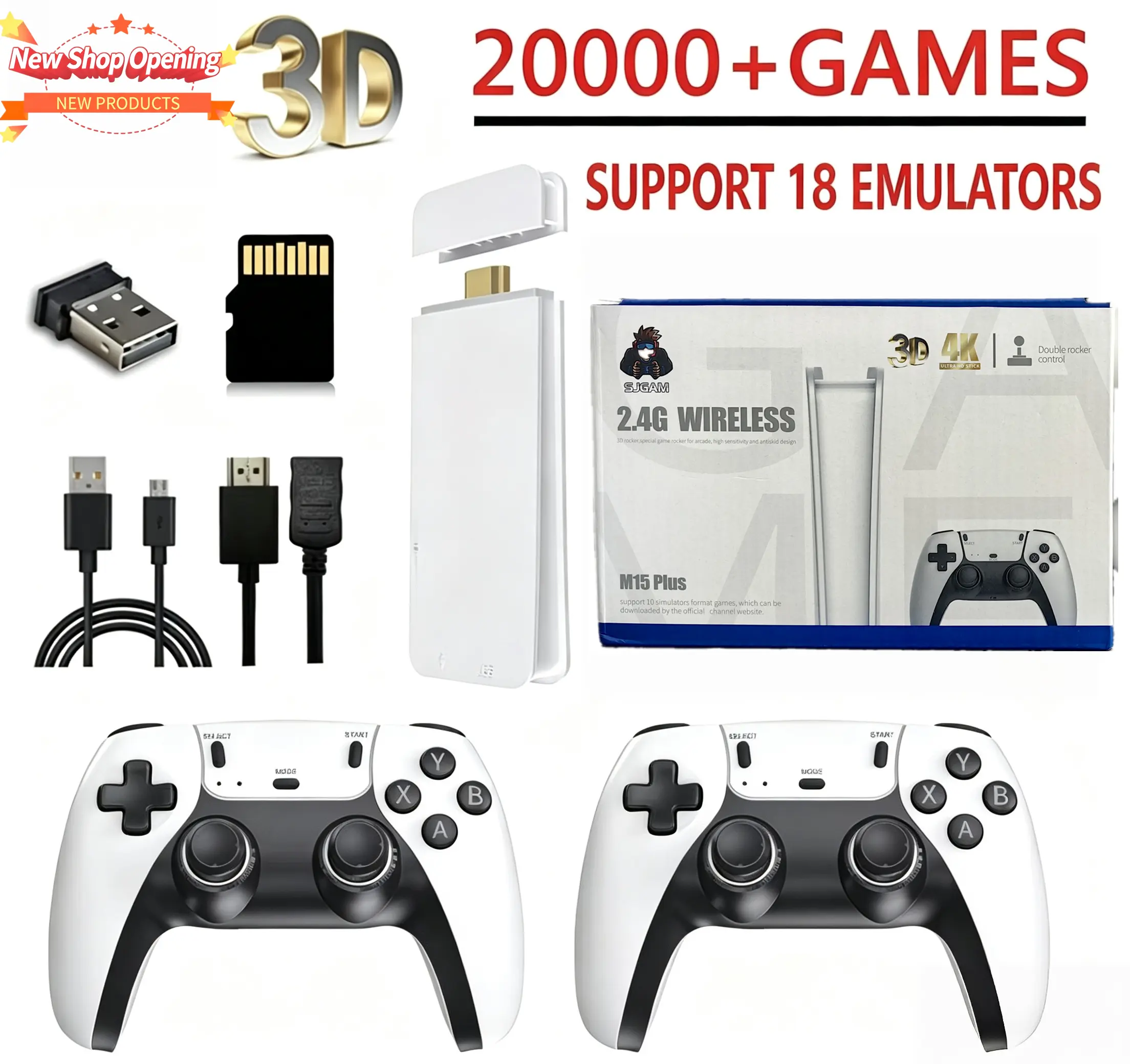 [Deal For You] New M15 Plus Retro Game Console features over 20,000 retro games, dual wireless controllers, and 4K HDMI output. Plug and play HDMI connection. A must-have for game nights, a tech product, and a gift for boys and teenagers.