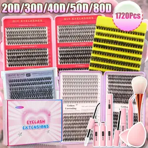 Large-capacity eyelash clusters, Individual Lash Extensions, packaged in a gift box, featuring various styles. D-curved, easy DIY individual false eyelashes and extension kit. Suitable for daily use, gatherings, travel, or gifting