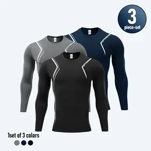 Men's slim fit Round Neck Long Sleeve T-shirt, 2026New Style Quick Drying Breathable Compression T-shirt, Men's Sportswear for Gym Workout Running Fabric Menswear Set Sweat