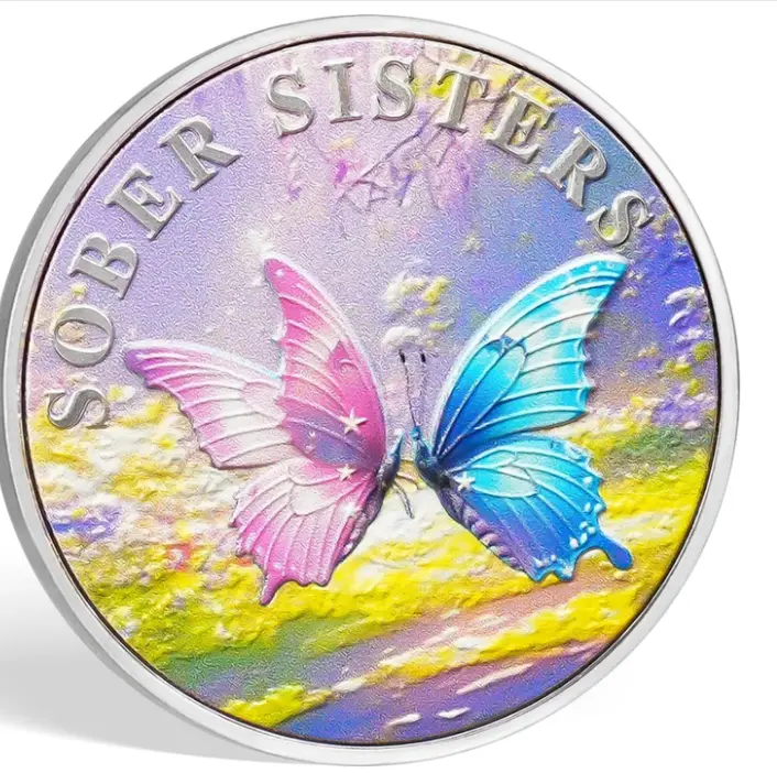 Women's Sober Sisters Sobriety Coin - Durable Zinc Alloy AA Medallion, Inspirational Butterfly Recovery Token with Serenity Prayer, Alloy Gift for Anniversaries, Birthdays & Daily Courage Support, Metal