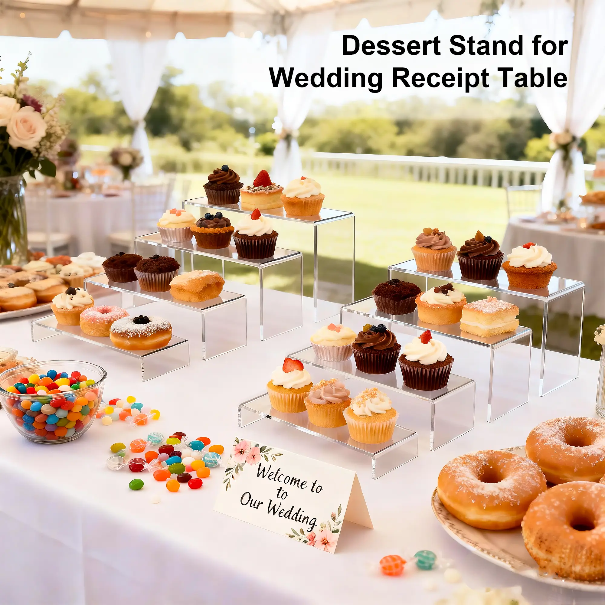 8-Piece Lightweight Stable Eco-Friendly Stackable Acrylic Food Display Risers - Home Supplies Decoration for Party Buffet, Bonfire Outdoors Events