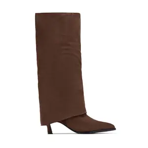 Yeleyna Kitten Heel Shark Boots - Brown Suede