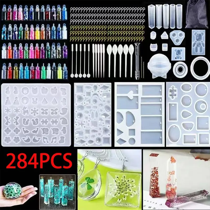 284PCS Epoxy Resin Casting Molds Craft Kit For Making Earrings, Epoxy Jewelry Making Molds Set, for Pendants, Necklaces, Earrings, Necklaces, Pendants, Keychains, DIY Jewelry Epoxy Mold - Small Resin Mold Set Resin Casting Molds