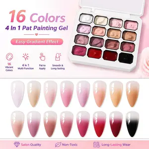 Osnailmall 16 Colors 4 in 1 Pat Painting Gel, Gradient Stamping Drawing, Color Changing UV LED Soak off Gel Varnish, Nail Art Supplies, Nail Polish, Fingernail Polish