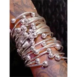 5pcs/10pcs Retro Boho Thick Bangles,Ball Silvery Bangles Bracelet, Boho Stacking Bangles, Handmade Silvery Bangles for Women Daily Party Jewelry Gifts silver