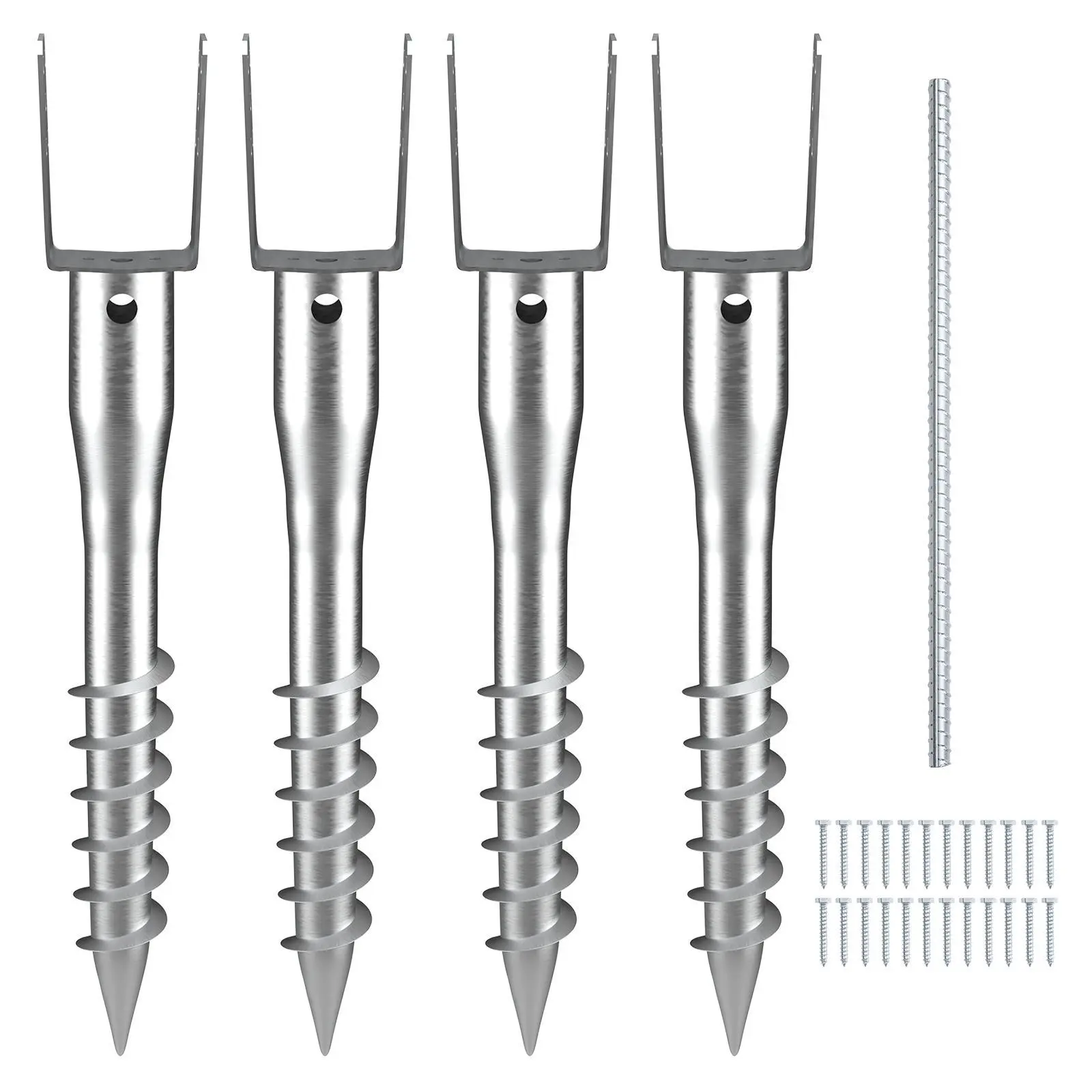 【Summerfinds】VEVOR No Dig Ground Anchor 4 Pack 3.94 x 2.76 x 27.56 in DIY Screw in Post StakeIncludes 6 Lag Bolts & a RebarU-Shape Heavy Duty Steel Post HolderGreat for Mailbox Posts and Fence Posts