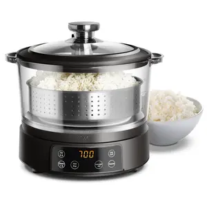 COOK WITH COLOR 3L Glass Low Carb Rice Cooker - Makes 6 Cups Cooked Low Sugar Rice with Auto Lift Filter Basket, Hotpot & Steamer for Rice, Grains and Oats, Digital Panel with Keep Warm, Black