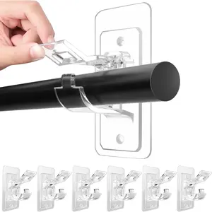No Drill Needed Curtain Rod Holders Brackets, Self Adhesive Rod Holder Hooks, Multipurpose Nail Free Stick on Curtain Rod Hooks Decor Bathroom