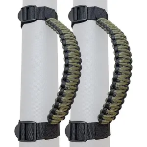 Roll Bar Grab Handles for Jeep,Grip Handle for Jeep Wrangler YJ TJ JK JKU JL JLU,Paracord/250 Pounds Load,Black&Olive,Pack of 2