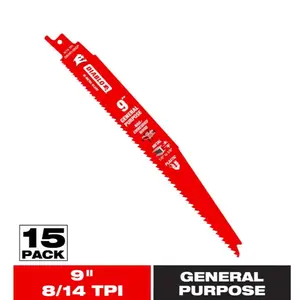 DIABLO 9inch Bi-Metal Reciprocating Saw Blades for General Purpose Cuts, 8/14 TPI, Ultra-Hardened Cutting Edge, 15 Pack