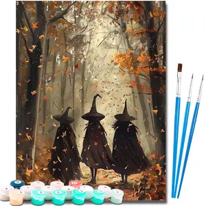 Paint by Number Kits for Adults Beginners, Easy Acrylic Simple Witch Adult Paint by Number Kits, DlY Watercolor Witch Paint by Numbers Kits on Canvas Without Frame for Home Wall Decor Halloween Decoration 16x20inch