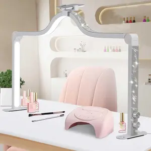 Half Moon Light for Nail Desk, 34.5In Foldable Square Nail Tech Lamp with Phone Holder, 3000-6000K Dimmable Half Moon Manicure Light for Lash Eyelash Extension, Tattoo, Eyebrows, Crafts for Gifts for Women(White, A)