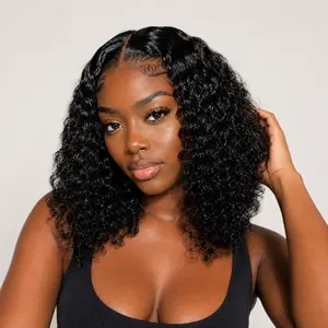 Short Bob Glueless Wigs Ready To Wear Deep Wave Curly Wigs Human Hair wig Wet and Wave 4x4 HD Lace Closure Wig For Women Pre Plucked 180%