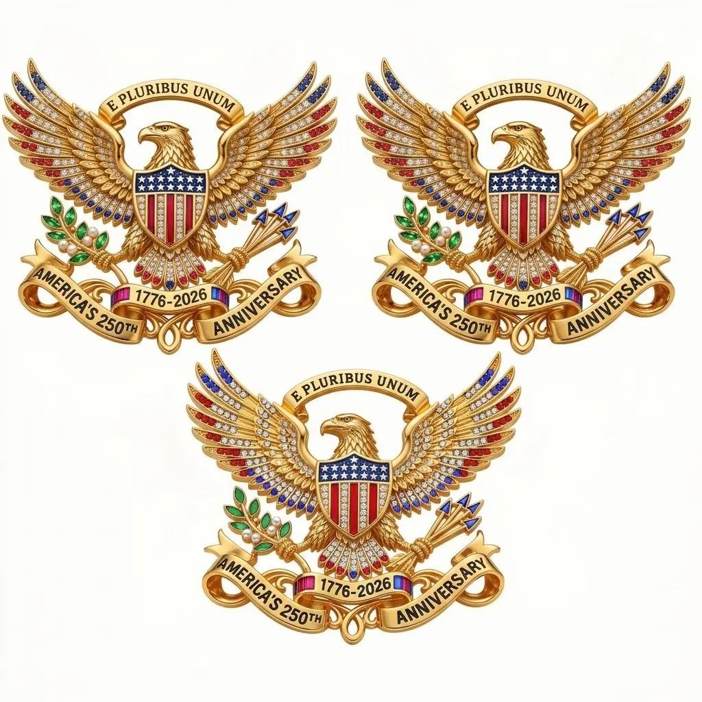Unisex Vintage Patriotic Eagle Motif Rhinestone Lapel Pin - US 250th Anniversary 1776-2026 Sparkling Brooch, Independence Day Fashion Accessory Souvenir Gift
