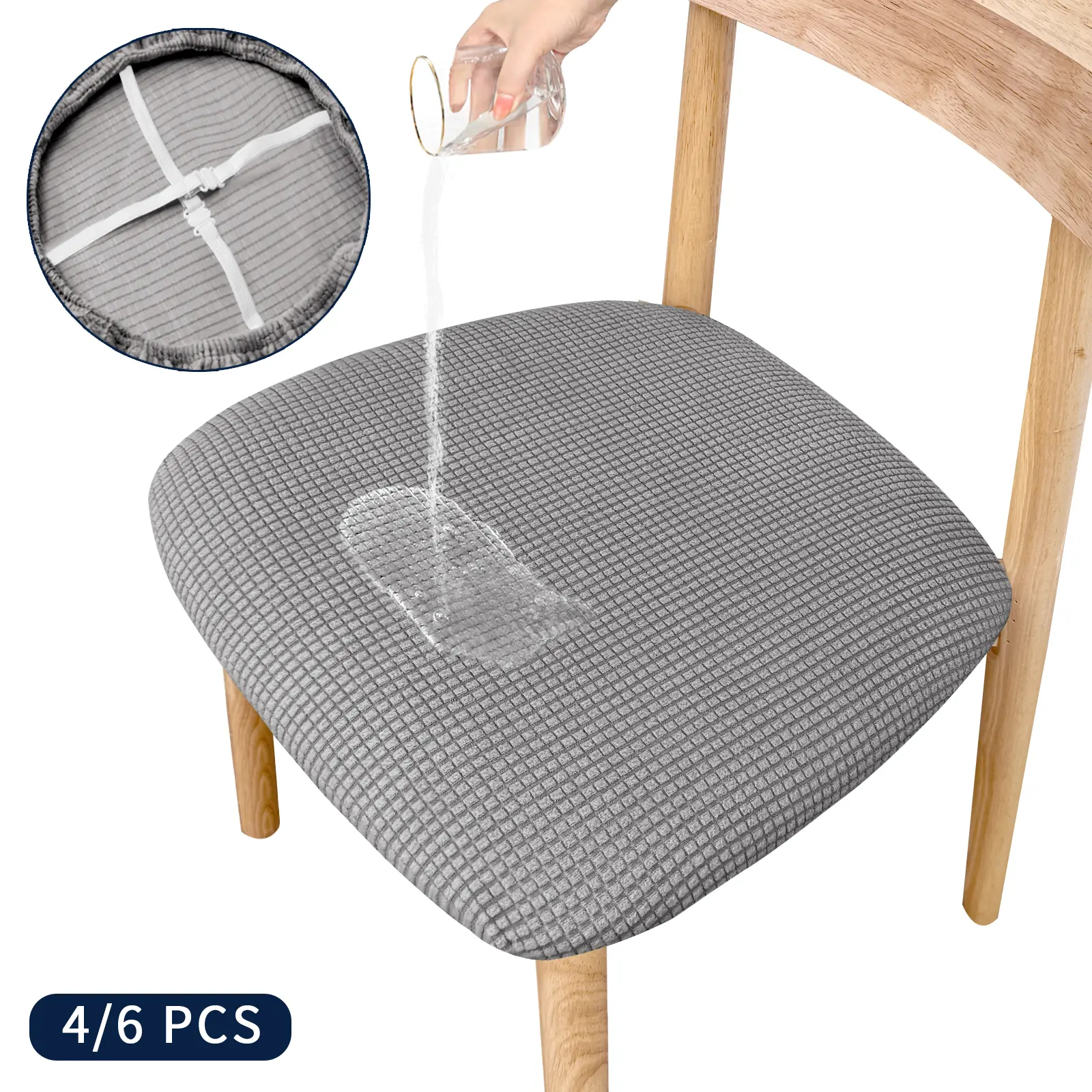 Easy-Going Removable Dining Chair Covers Set (4/6 Pcs) - Waterproof, Spillproof, Stretch Slipcovers with 4-Strap Secure Fit, 16-19" Fit Range, Washable Cover for Kitchen Home Decor Dining Chair Protectors