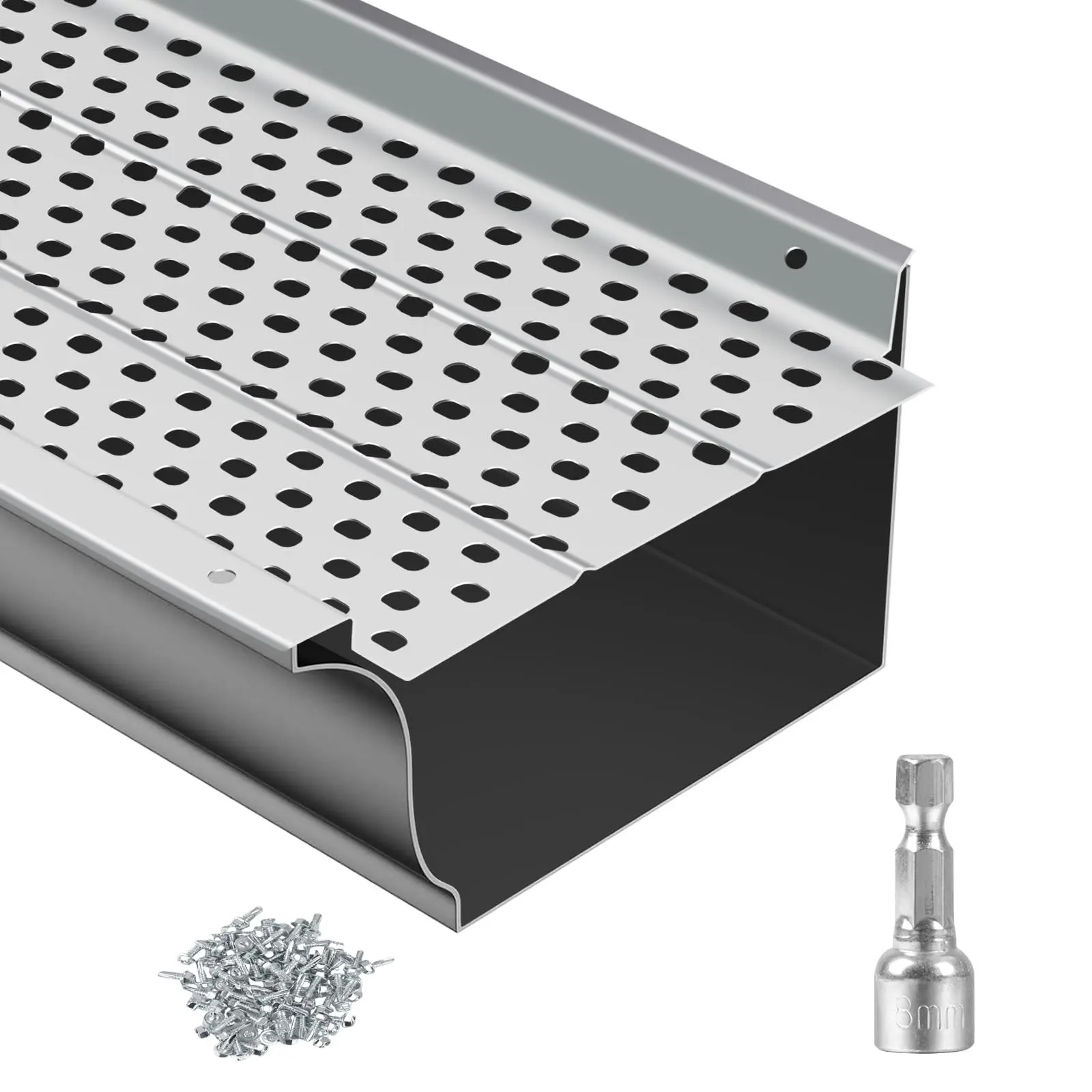 GARVEE Gutter Guards: Durable Aluminum Covers in 5" and 6" Sizes, Available in Multiple Lengths (26 to 208 ft), Easy DIY Installation, 0.157" Hole Diameter, Fits Any Roof or Gutter Type, Includes Scissors & Gloves