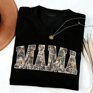 Hunting Mama T-Shirt, Camo Mama Shirt, Mother's Day Gift, Camouflage Mama T-Shirt, Varsity Mama Shirt, Retro Mam Shirt,Cotton Graphic Casual Short Sleeve Crew Neck, Gift for Her