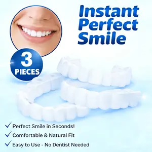 [3 Pairs] Cosmetic Smile Cover for Teeth - Instant VisualLook Enhancer for Photo-Ready Appearance - Non-Medical Snap-On Veneers Soft Flexible Fit Over UpperTeeth - Reusable Easy Moldable Accessory