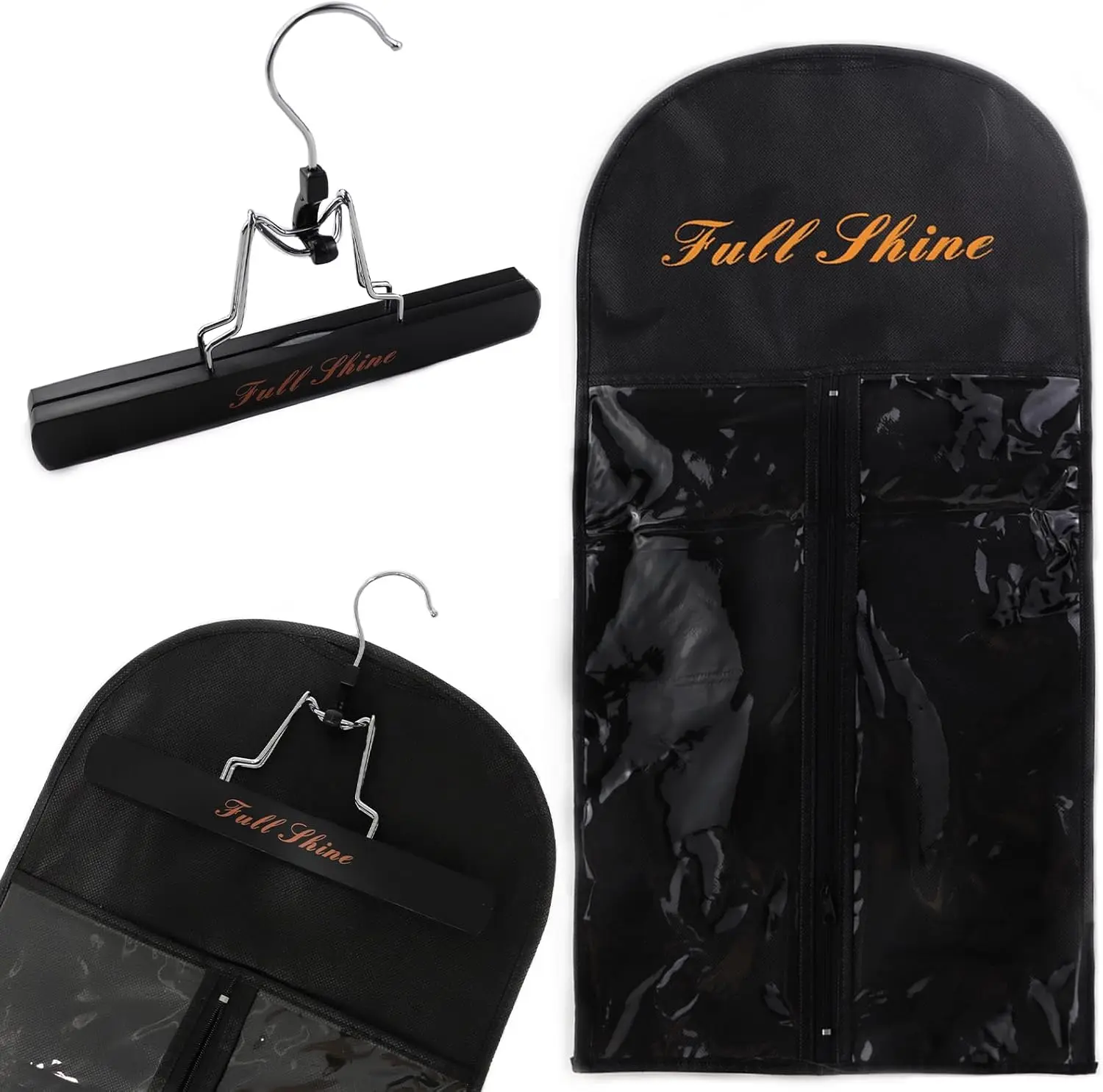 Full Shine Transparent Non-Woven Fiber Waterproof Hair Extension Storage Bag with Hanger Dust-Proof Hangable Organiser Multifunctional Design