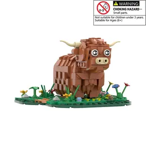 MOC animal highland cow building blocks assembly model plateau animal cow bricks toys display collection suitable for family and friends holiday gifts