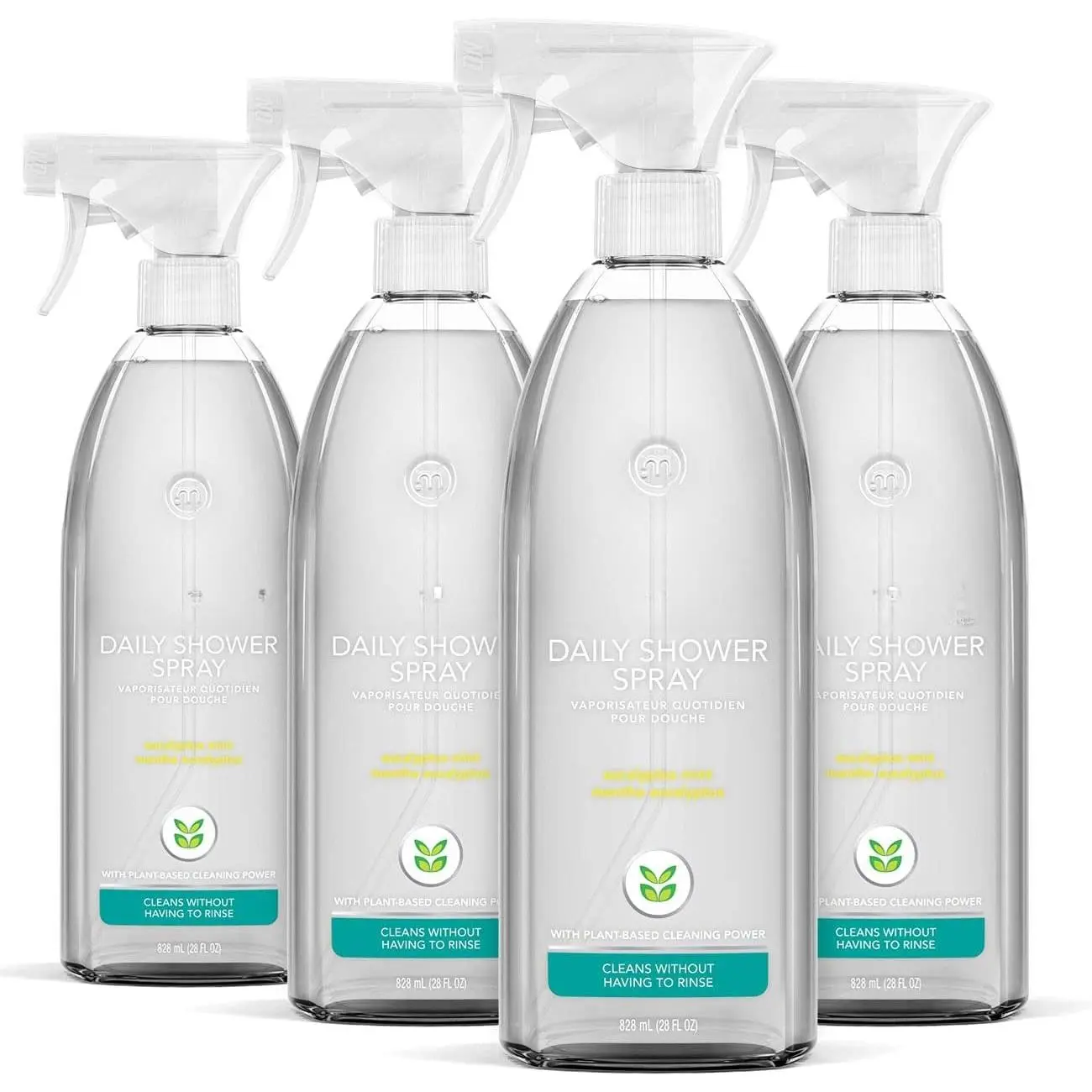 Daily Shower Cleaner Spray, Plant-Based & Biodegradable Formula, Spray and Walk Away, Eucalyptus Mint Scent, 28 Fl Oz, (Pack of 4), Packaging May Vary
