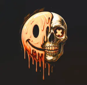 Halftone Skull DTF Transfer for Black Fabric Ready to Press Heat Transfer Direct to Film 300-320°F Firm Press Settings