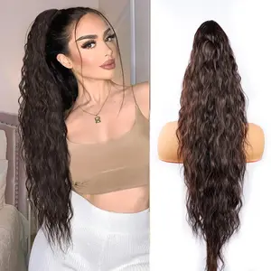 TwiceBeauty 26Inch Ponytail Extension Drawstring Ponytail Long Wavy Curly Multi layered Clip in Hair Extensions Ponytail Natural Soft Synthetic Hairpiece for Women Party Daily Use Summer Style Dark Brown