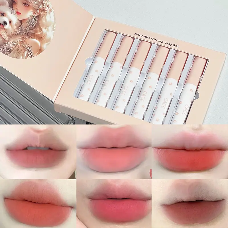 Matte Velvet Lip Mud Liquid Lipstick Set 6Pcs Waterproof Long Lasting Soft Lips Nude Red Glossy Lip Gloss Chocolate Lip Clay Korean Cosmetic Lip Makeup Kit Lipstick Lipgloss Lip Product Lipstick Beauty