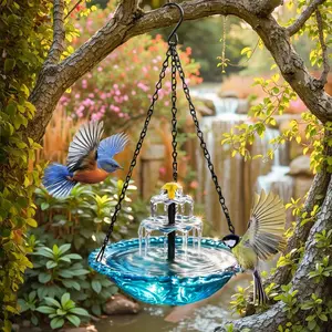 Solar Bird Bath Fountain Hanging – Solar Powered Outdoor Water Fountain for Birds,Hanging Bird Bath with Water, Easy Setup Garden Decor for Patio, Balcony, Backyard (Blue)