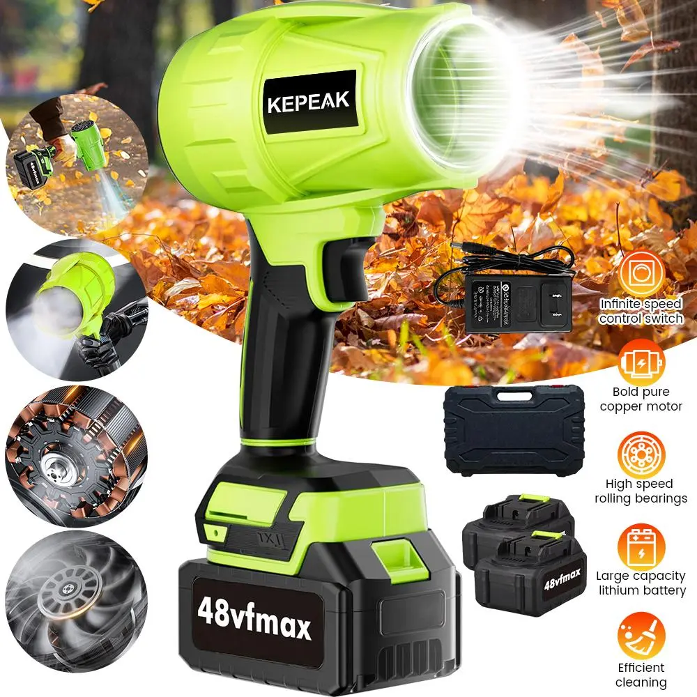 【Back To School Gift】KEPEAK 48V Max Cordless Leaf Blower, 400000 RPM Copper Motor with High-Speed Bearings, 2 Batteries, Infinite Variable Speed Trigger, Handheld Lightweight Portable Blower for Yard Cleanup, Dust Removal, Kepeak 48Vmax
