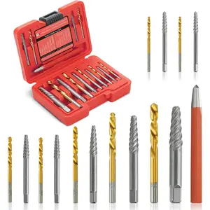 15 count Screw Extractor Kit, 37# Cr-Mo & 6542 Hss Steel Cobalt Left Hand Drill Bits Set for Removing Broken Bolt and Rounded Nut, Ez Out Stripped Screw Set with Center Punch