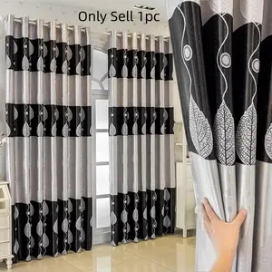 1pc Nordic Block Leaf Home Decoration Curtain, Artistic Light Blocking Thermal Insulation, Living Room Bedroom Luxury Shade Window Drapes