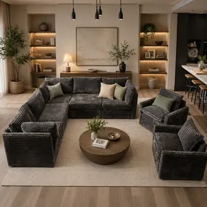 CAODOC Modular Sectional Sofa Set, Plush Corduroy Deep Seat Cloud Couch with Corner, Middle, Ottoman and Swivel Rocking Chair Modules, Customizable L/U Shaped Sofa for Living Room, Assembly Required