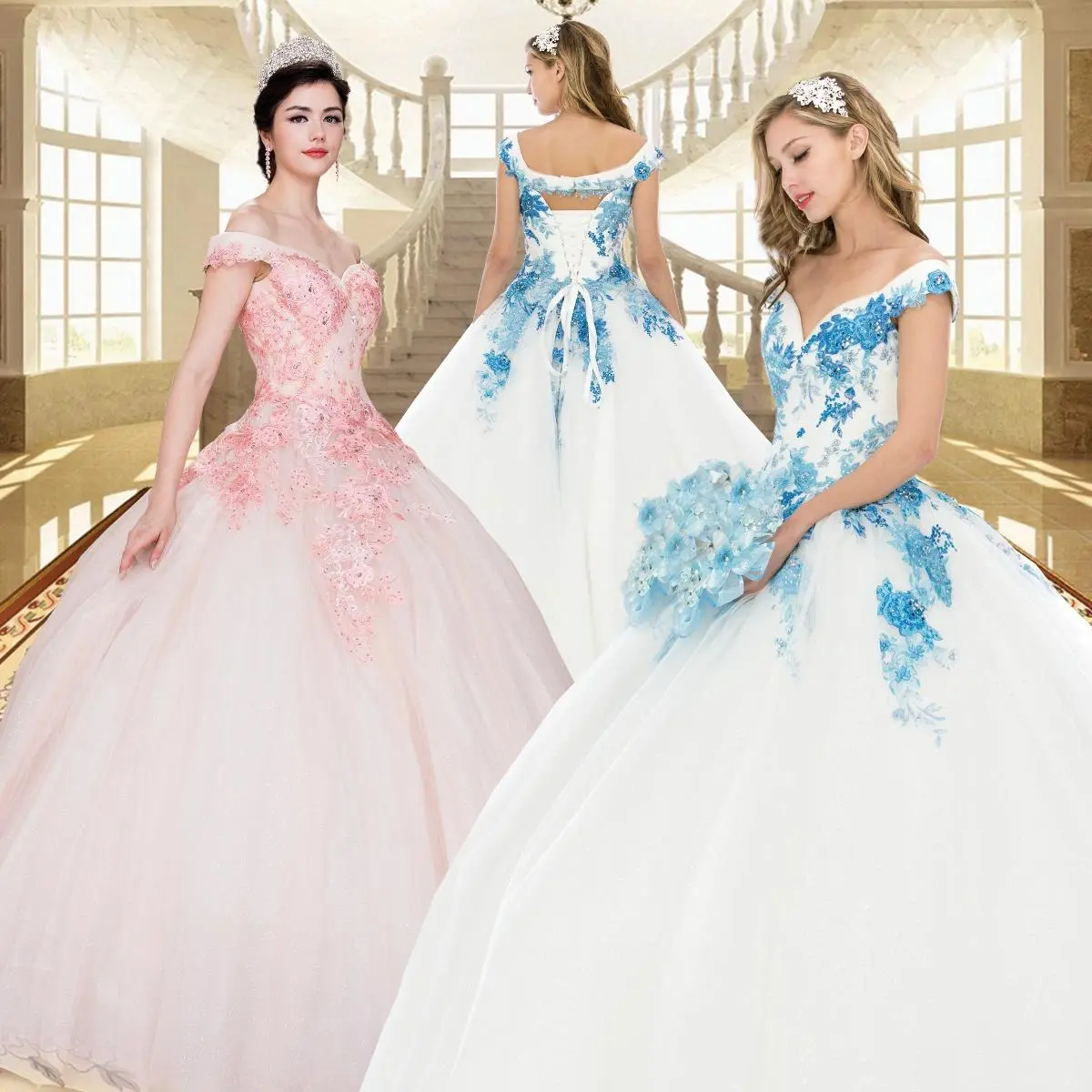 Women's Quinceanera Ball Gown - Elegant Sleeveless Glitter Tulle Dress with Lace Applique, Corset Back, Princess Aesthetic, Glam Style, Tight-Fitting Party Fit for Sweet 15 Evening Events, Affordable Formal Wear
