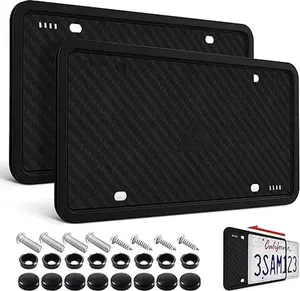 Silicone License Plate Frames,2 Pack Black Side-Opening License Bracket Holder with Easy Installation, License Plate Frame Without Obstruction.Rustproof, Rattle Proof & Weatherproof Universal