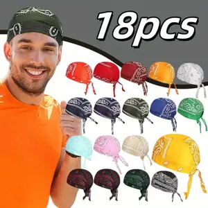 18 Pieces Men Skull Caps Sweat Wicking Doo Rag Cooling Dew Rag Helmet Liner Motorcycle Head Wrap Bandana Turban Headwear for Women
