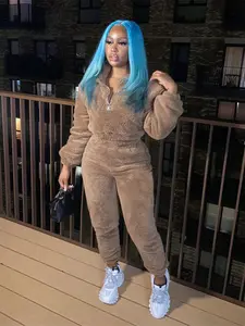 Winter Plush Warm Tracksuits Women 2 Piece Running Sets Thickened Double-sided Fleece V-neck Hoodies Casual Pants Suit Outfits Womenswear Elastic