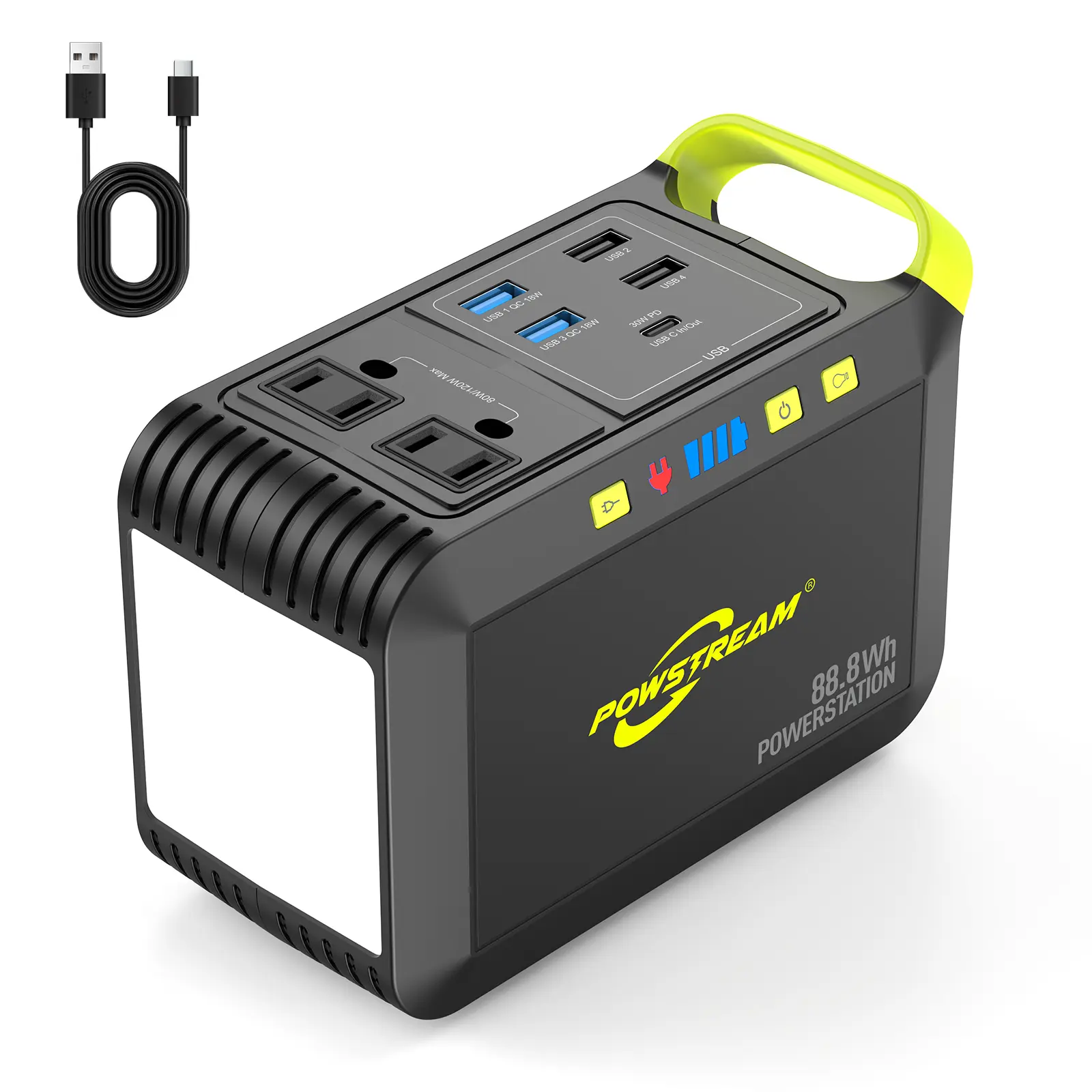 POWSTREAM 24,000mAh 88Wh Portable Power Station Fast Charging with 80W AC Outlet (120W Peak) 7 Output Ports Built-in Flashlight for Hiking Camping Essentials Hurricane Emergency
