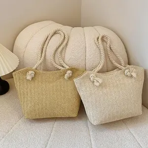 Chic Women's Straw Tote Bag - Lightweight, Woven Beach Purse with Rope Handles for Travel | Available in Peacock Blue, Peach, Olive, Sky Blue, White, Cream, Red, Rose, Black university  bag large capacity beach bag Minimalist Large fashion