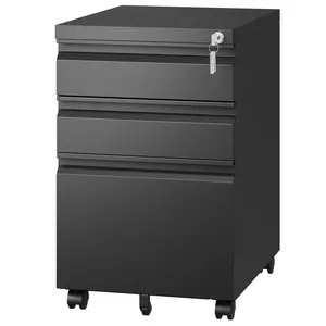 Letaya 3 Drawer Mobile File Cabinet with Lock Under Desk Metal Filing Cabinets for Home Office Organizer Letters Legal A4 Black Storage