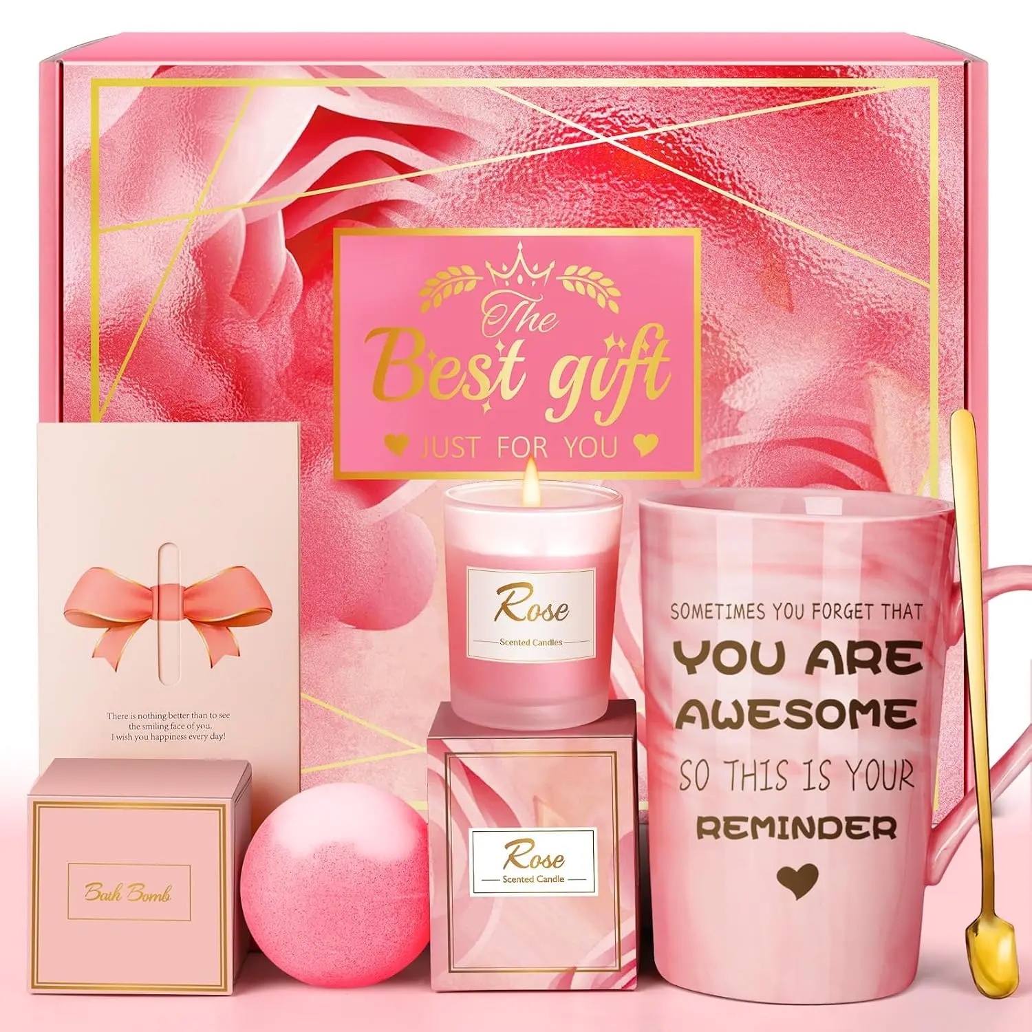 Halloween Fall Gift  Birthday Gifts for Women, Mom, Unique Pink Spa Relaxation Baskets Set | Christmas, Mothers Day, Valentines, Gift for Her, Girlfriend, Grandma, Wife, Coworker, Sister, Friend, Sister, Self Care