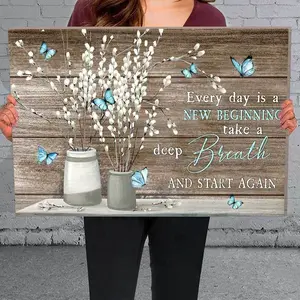 2D Flat, 1pc Framed Painting Flowers and Butterfly Canvas Posters And Prints Wall Art Pictures with Frame for Living Room & Bedroom, Home Decoration, Festival Gift for HerHim, Ready to Hang